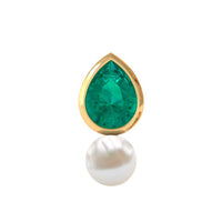 Pear Cut Green Emerald and Freshwater Pearl Tragus Earring