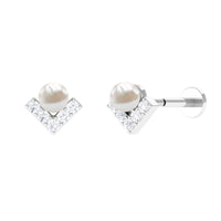 Unique Freshwater Pearl Tragus Earring with Diamond