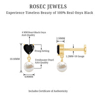 Real Black Onyx and Freshwater Pearl Helix Drop Earring