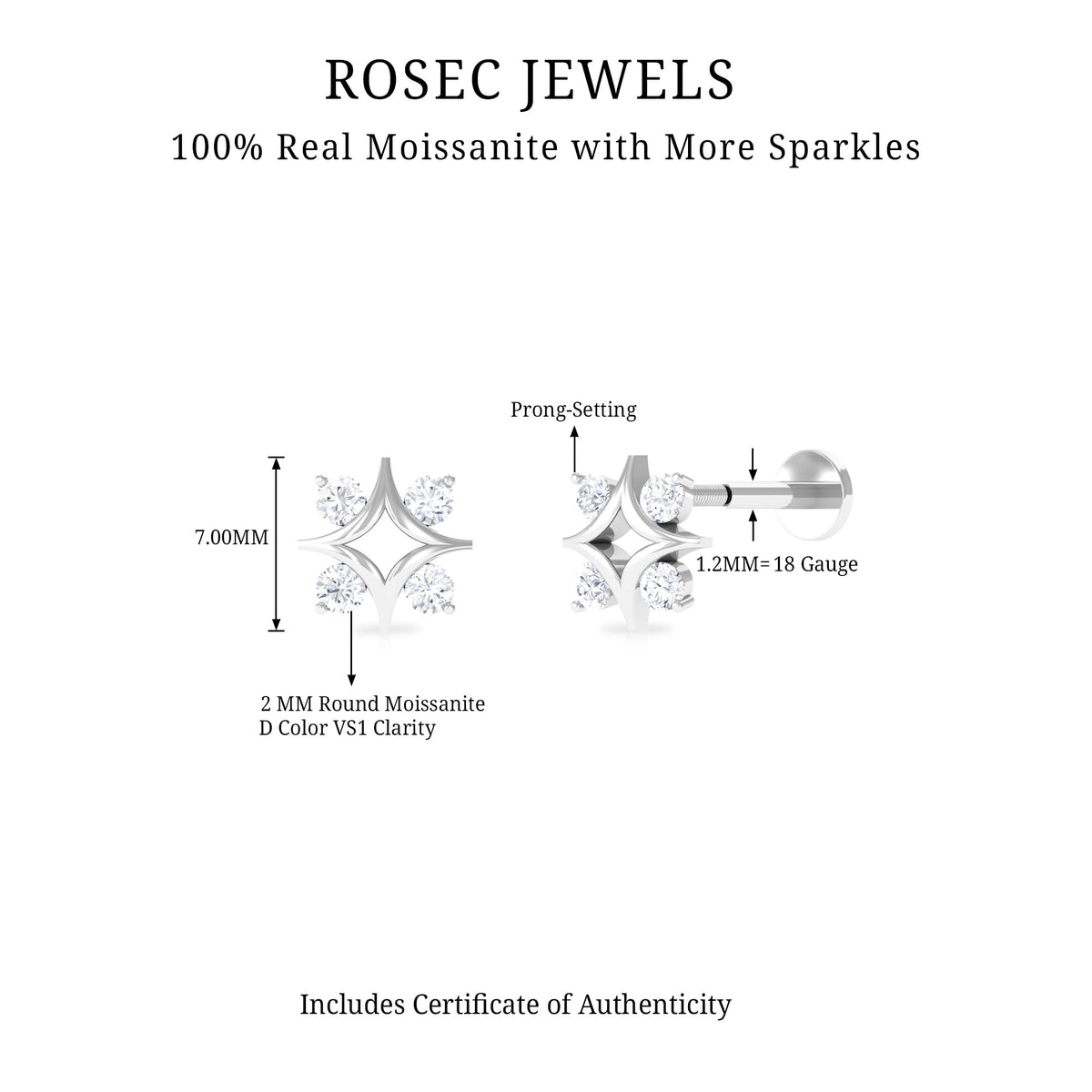 Round Moissanite Star Earring for Helix Piercing