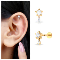 Unique Moissanite Star Drop Earring for Cartilage Piercing
