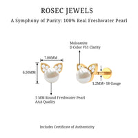Cute Freshwater Pearl and Diamond Cat Cartilage Earring