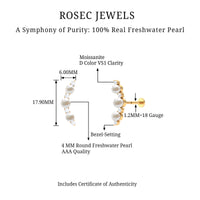 Simple Freshwater Pearl and Moissanite Climber Earring