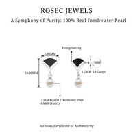 Elegant Diamond and Freshwater Pearl Drop Earring with Black Enamel