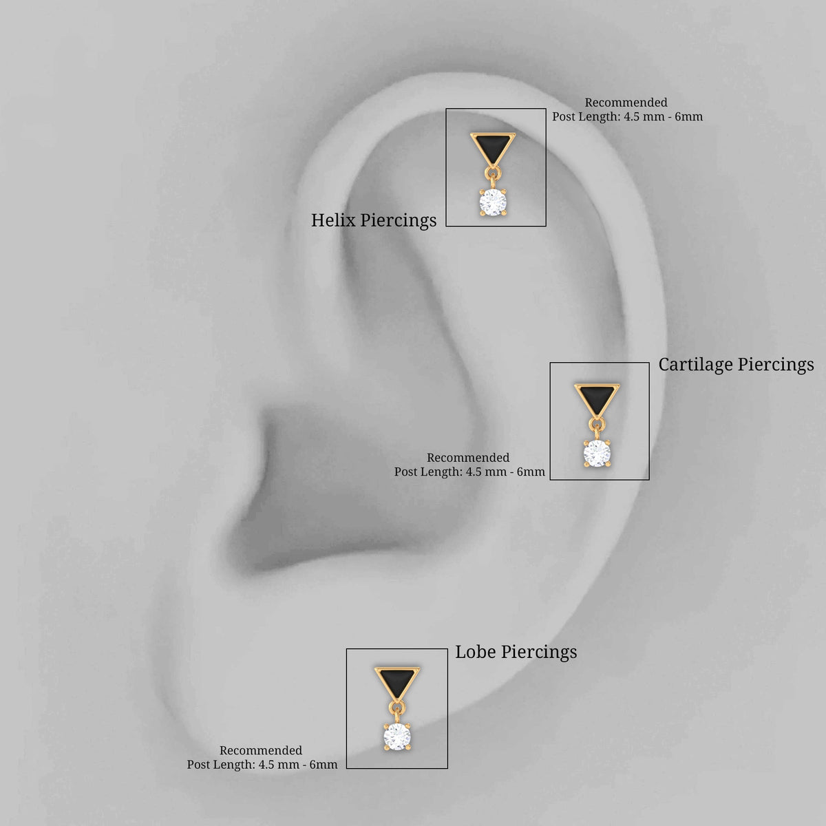 Unique Diamond Triangle Helix Drop Earring with Black Enamel