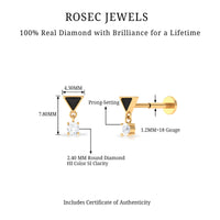 Unique Diamond Triangle Helix Drop Earring with Black Enamel