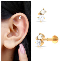 Tiny Freshwater Pearl and Diamond Two Stone Tragus Earring
