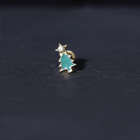 Real Diamond Green Enamel Christmas Tree Cartilage Earring