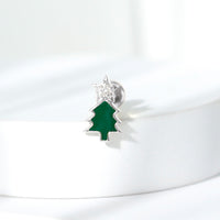 Real Diamond Green Enamel Christmas Tree Cartilage Earring