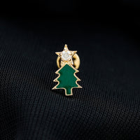 Real Diamond Green Enamel Christmas Tree Cartilage Earring