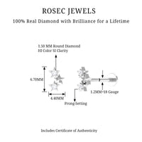 Genuine Round Diamond Three Star Cartilage Earring