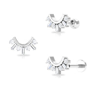 Baguette and Round Moissanite Curved Helix Earring