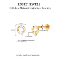 Baguette and Round Moissanite Open Circle Cartilage Earring