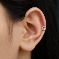 Baguette and Round Moissanite Open Circle Cartilage Earring