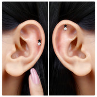 Unique Diamond Star Cartilage Earring with Black Enamel