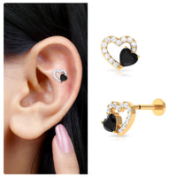 Heart Shape Black Onyx and Moissanite Cartilage Earring