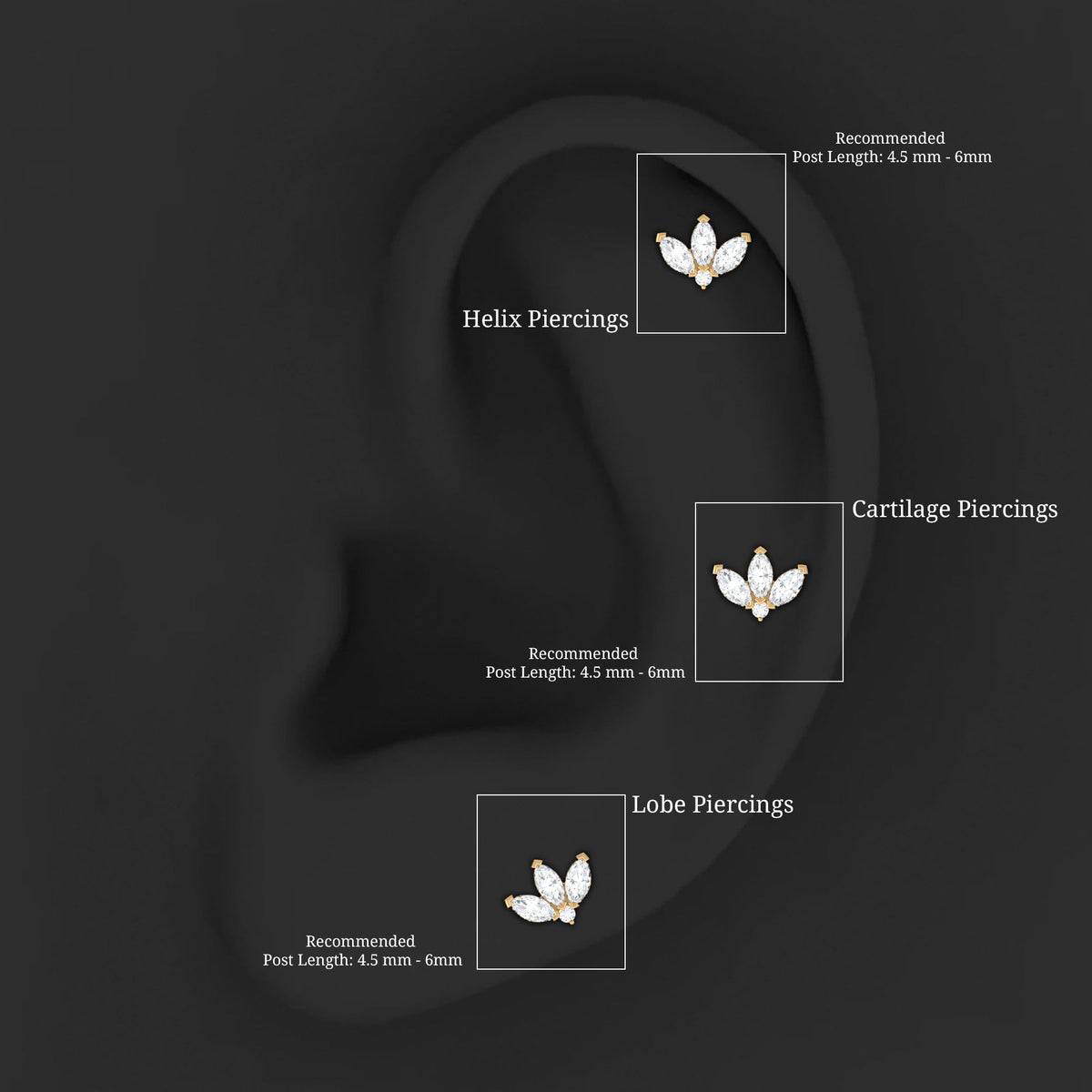 Marquise Diamond Lotus Earring for Cartilage Piercing