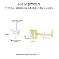 Solitaire Diamond Heart Earring with Flat Back