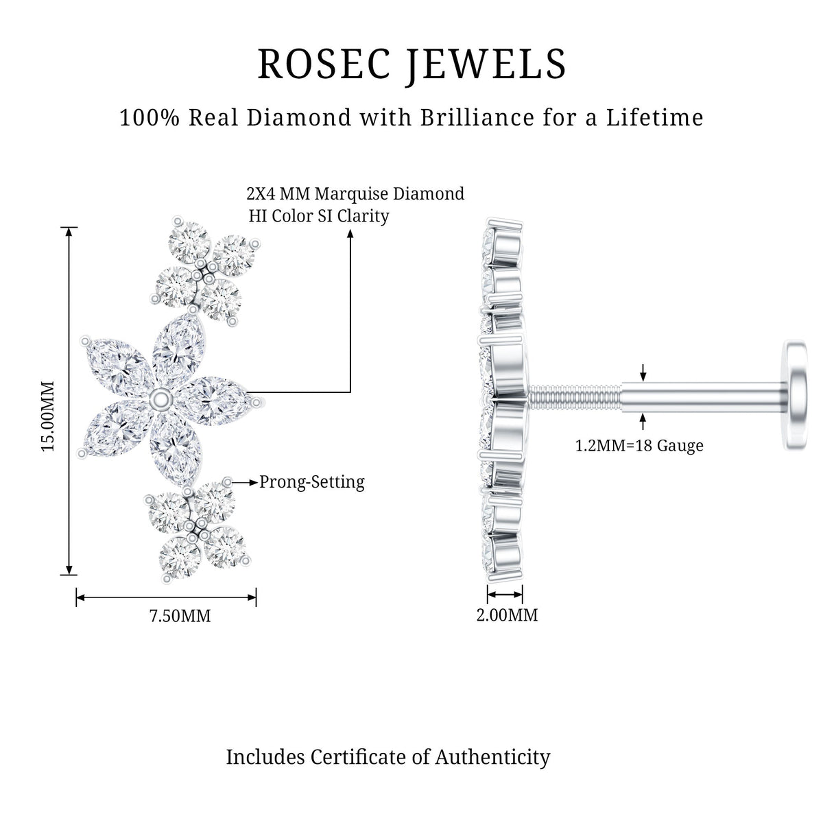 Cartilage Flower Crawler Earring with Diamond
