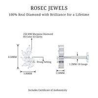 Marquise Diamond Leaf Cluster Earring for Cartilage Piercing