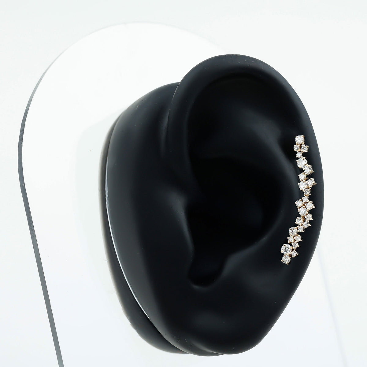 Rosec Jewels diamond cluster climber earring for helix piercing, featuring sparkling diamond accents in elegant body jewelry design.