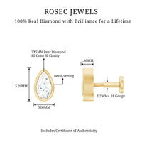 Pear Shape Diamond Solitaire Cartilage Earring