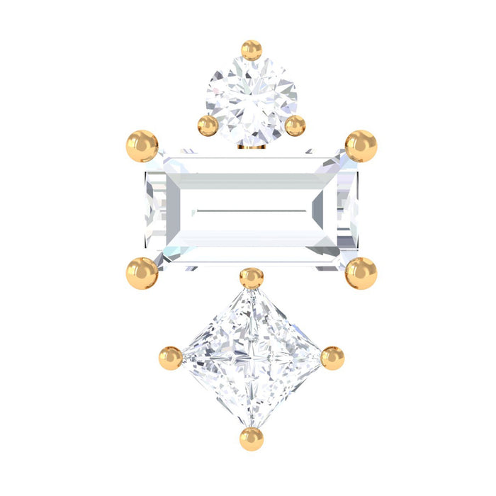 Genuine diamond three-stone tragus piercing earring from Rosec Jewels, body jewelry with sparkling diamond accents.