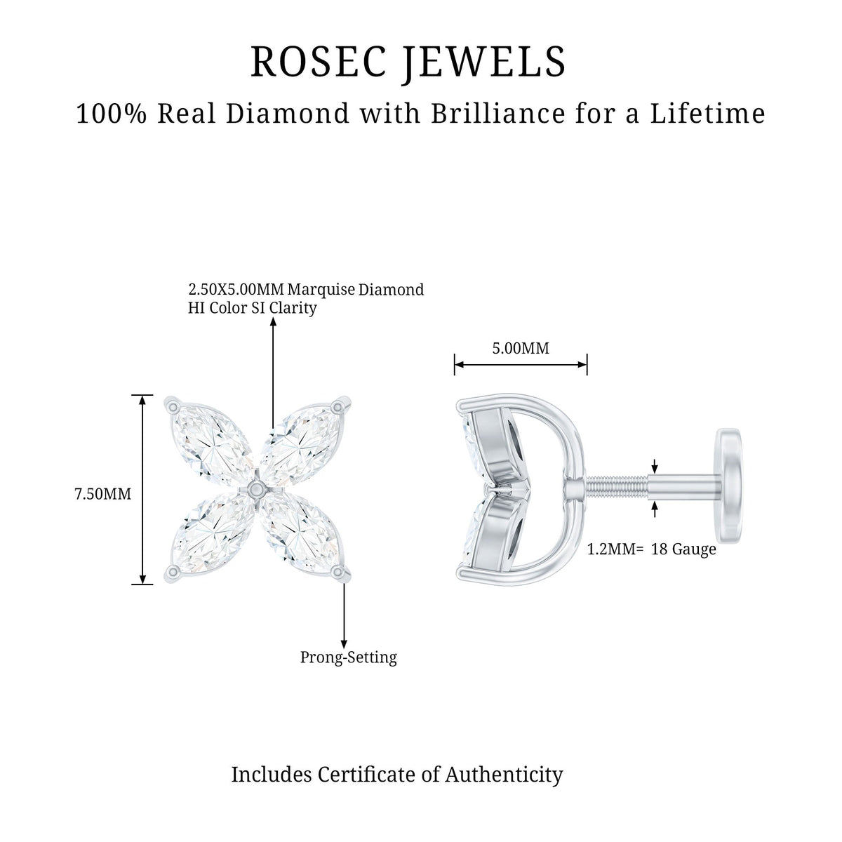 Marquise Four Petal Flower Cartilage Earring