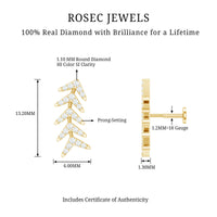 Minimalist Diamond Leaf Crawler Earring for Helix Piercing