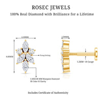 Marquise Diamond Cluster Flower Earring with Flat Back
