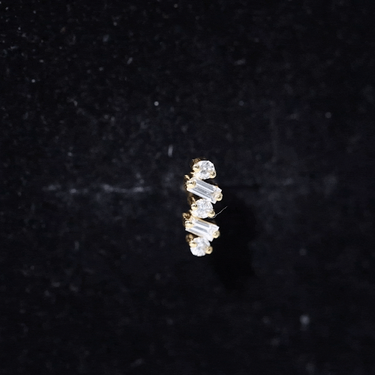 Yellow baguette shape diamond cartilage piercing earring from Rosec Jewels, stylish body jewelry with sparkling gemstone detail.