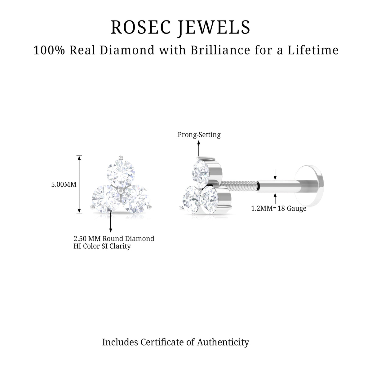 Dainty Diamond Trio Earring for Helix Piercing