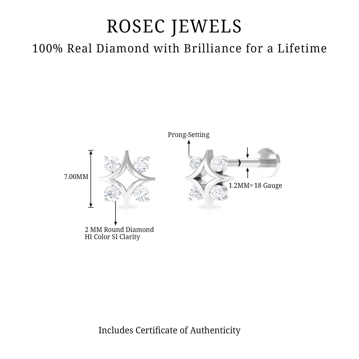 Round Cut Diamond Star Earring for Helix Piercing