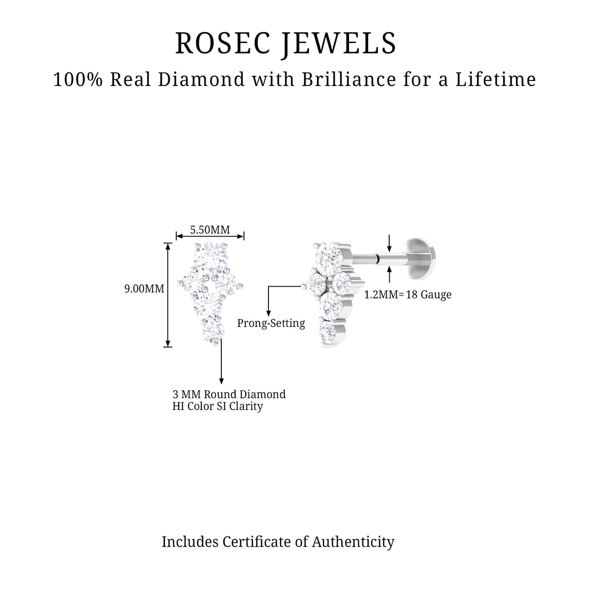 Certified Diamond Cluster Cartilage Piercing Earring