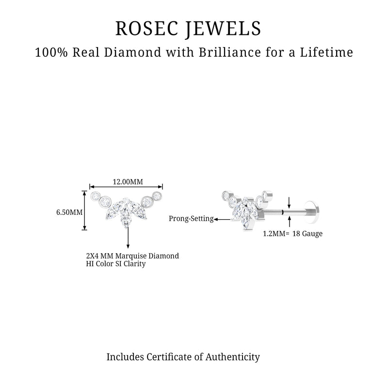 Marquise Diamond Crawler Earring for Cartilage Piercing