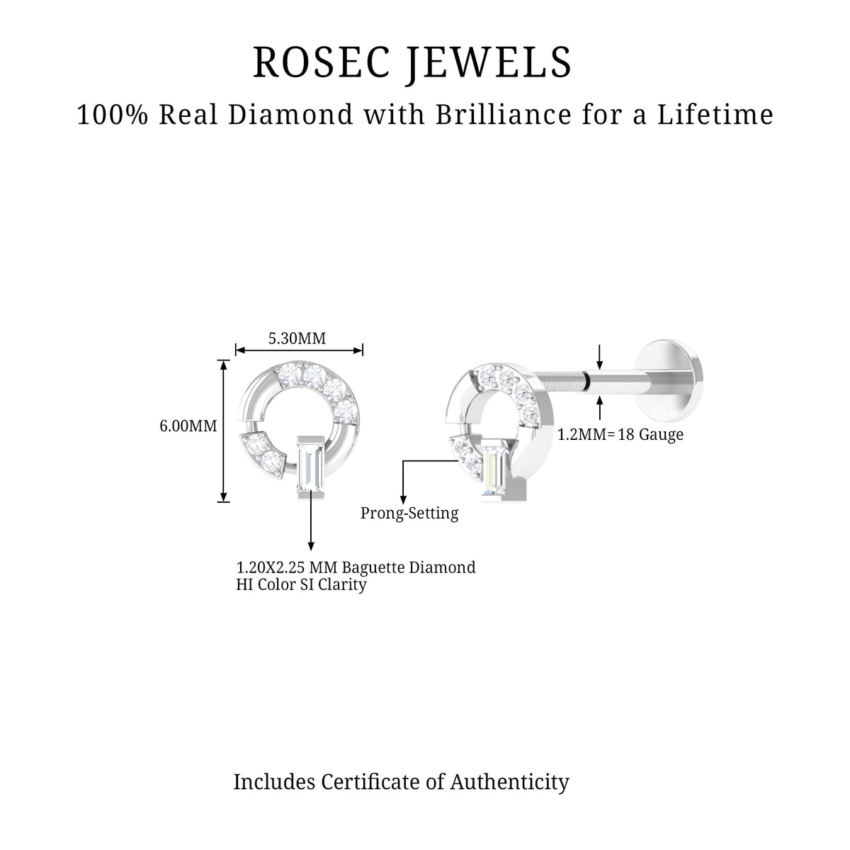 Natural Diamond Circle Earring for Helix Piercing