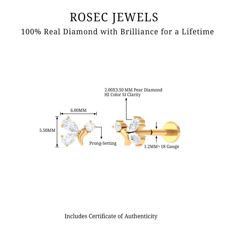 Genuine diamond butterfly cartilage earring from Rosec Jewels, body jewelry with sparkling diamond accents and butterfly design.