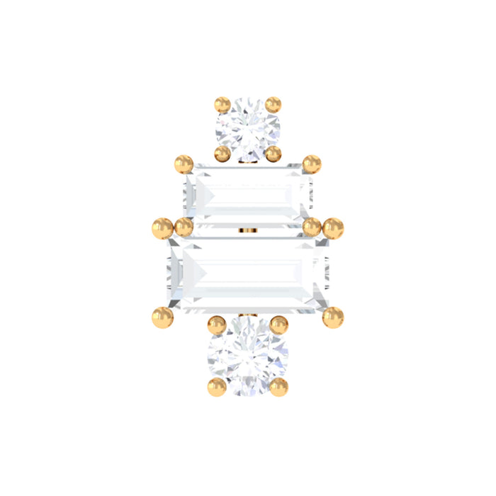 Double baguette diamond cartilage piercing earring from Rosec Jewels, showcasing sparkling gemstone accents in body jewelry style.