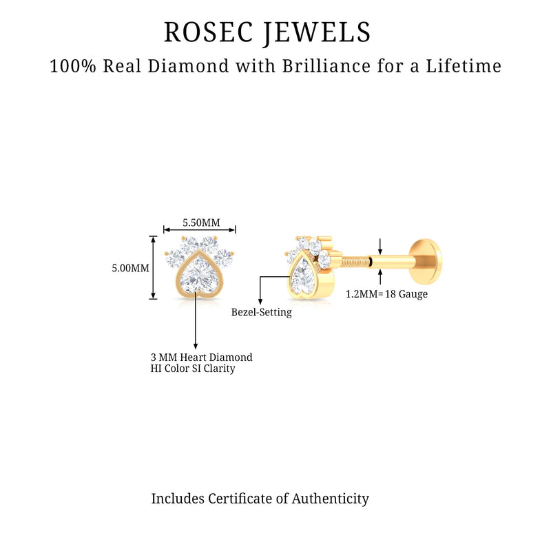 Heart-shaped diamond dog paw print earring from Rosec Jewels, a piece of elegant body jewelry with sparkling diamonds.
