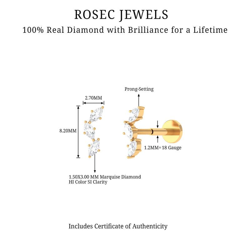 Classic marquise diamond helix earring by Rosec Jewels, body jewelry featuring a sparkling marquise-shaped diamond design.