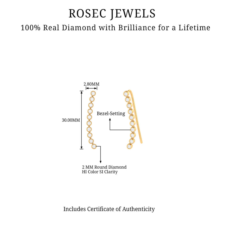 Diamond ear climber earring for cartilage piercing by Rosec Jewels, featuring sparkling diamonds and sleek body jewelry design.