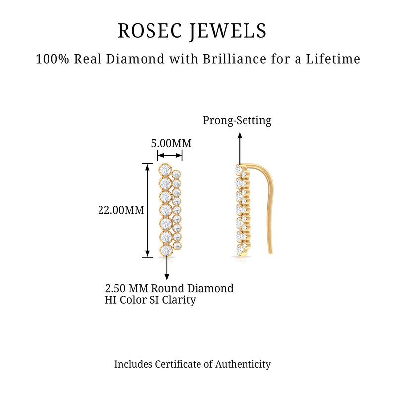 Diamond ear climber cartilage earring by Rosec Jewels, showcasing sparkling diamond accents on sleek body jewelry.