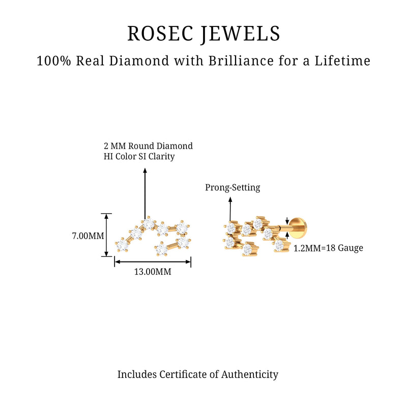 Diamond Taurus Zodiac Crawler Earring in body jewelry style with sparkling diamonds from Rosec Jewels, featuring a Taurus design.