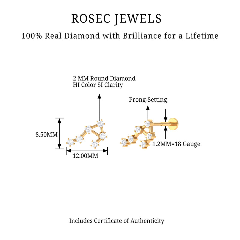 Rosec Jewels Certified Diamond Libra Constellation Piercing Earring, body jewelry with sparkling diamond accents and constellation design