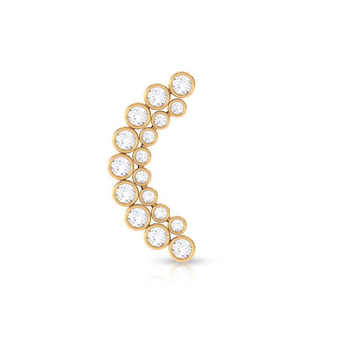 Bezel set diamond ear crawler earring with flat back from Rosec Jewels, showcasing sparkling diamonds and sleek body jewelry design.