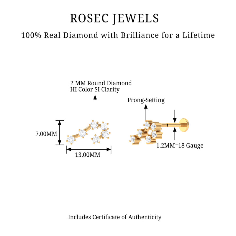 Diamond Cancer zodiac ear crawler earring by Rosec Jewels, featuring sparkling diamonds and intricate body jewelry design.