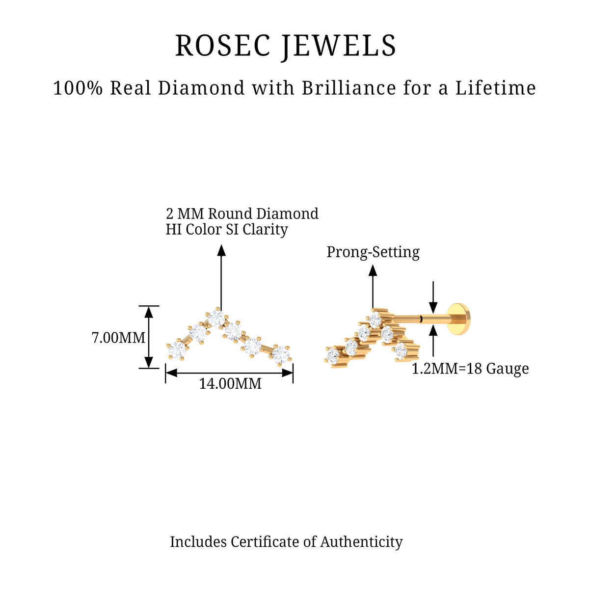 Diamond Pisces Zodiac Earring for Cartilage Piercing