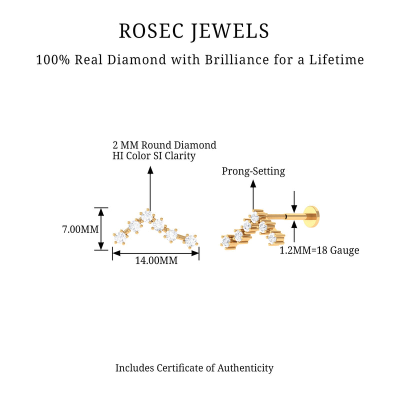 Diamond Pisces zodiac cartilage earring by Rosec Jewels, featuring a sparkling Pisces symbol in body jewelry style.
