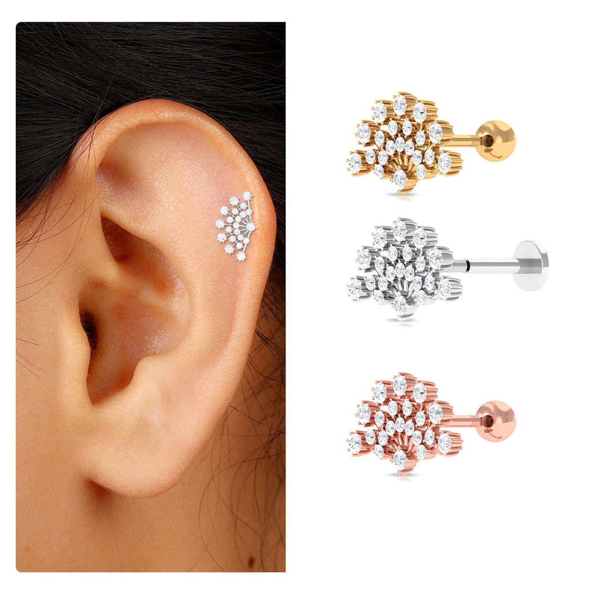 Unique Diamond Fan Cartilage Earring for Women