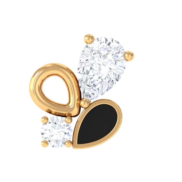 Diamond helix earring with black enamel body jewelry by Rosec Jewels, showcasing a sparkling diamond design and sleek black finish.